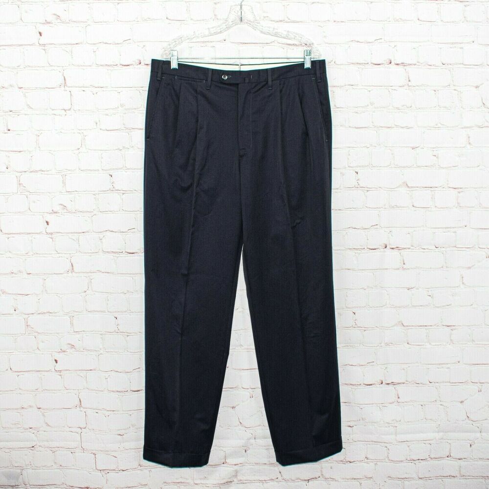 Battaglia Men's Pleated trouser Pants Cuffed Charcoal Gray Size 36 Italy